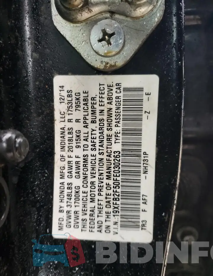 19XFB2F50FE030263 Photo# 14