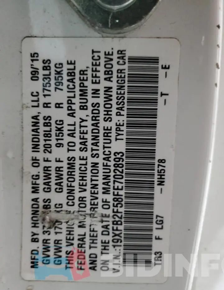 19XFB2F58FE702893 Photo# 12