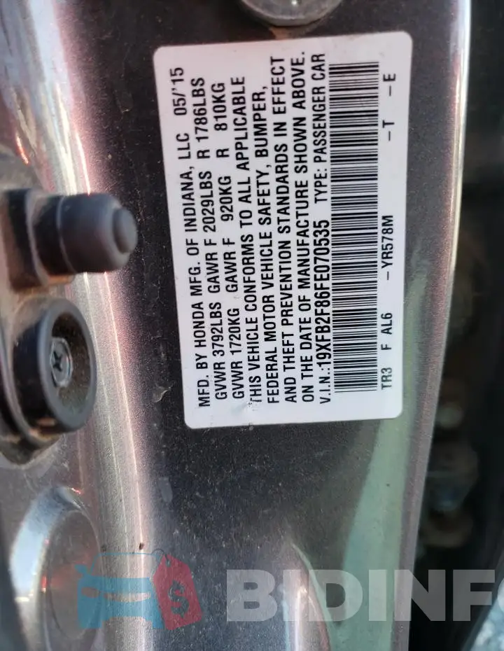 19XFB2F86FE070535 Photo# 13