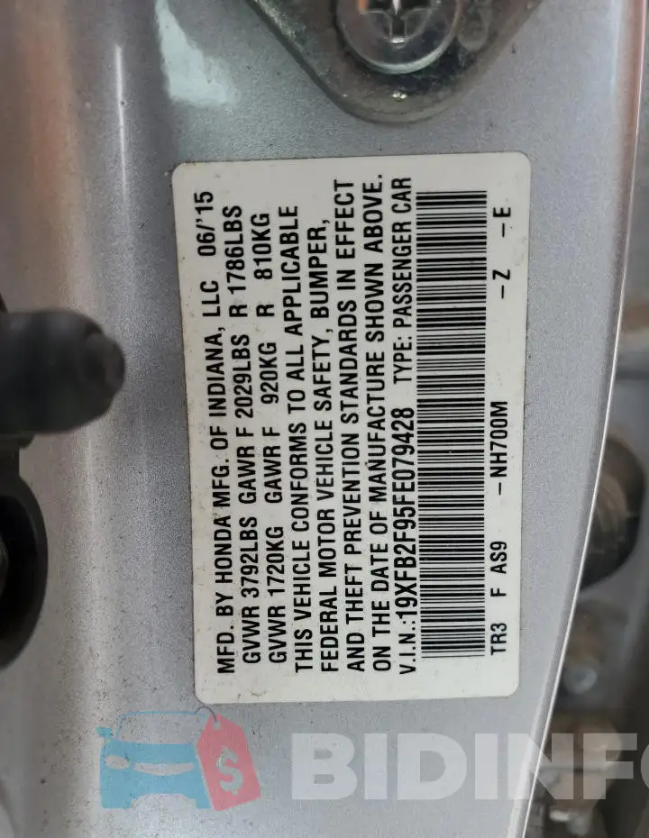 19XFB2F95FE079428 Photo# 12