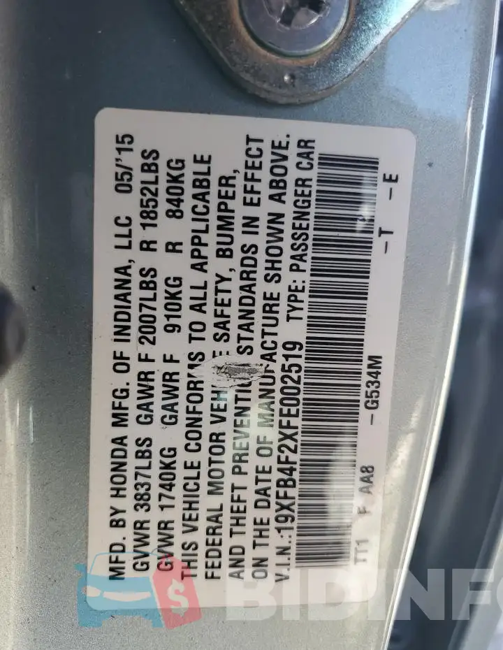 19XFB4F2XFE002519 Photo# 13