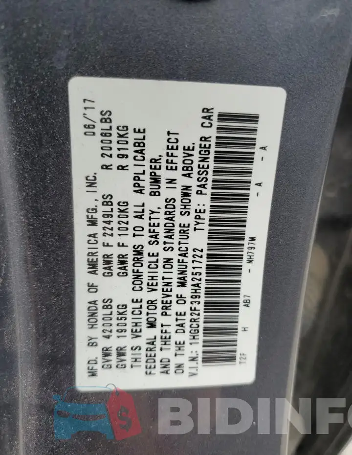 1HGCR2F39HA251722 Photo# 13