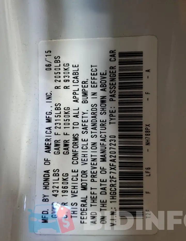 1HGCR2F7XFA207230 Photo# 12