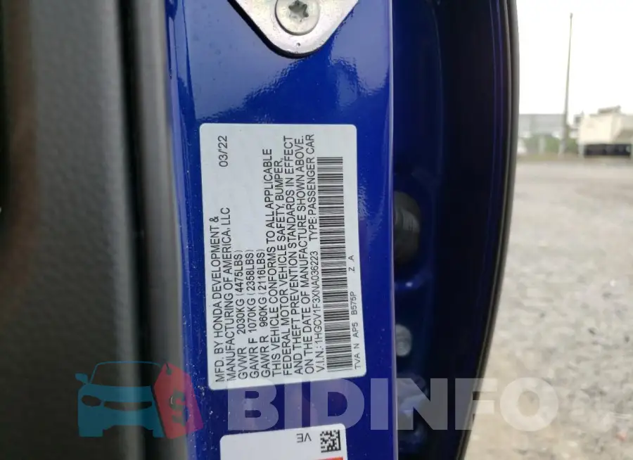 1HGCV1F3XNA036223 Photo# 12