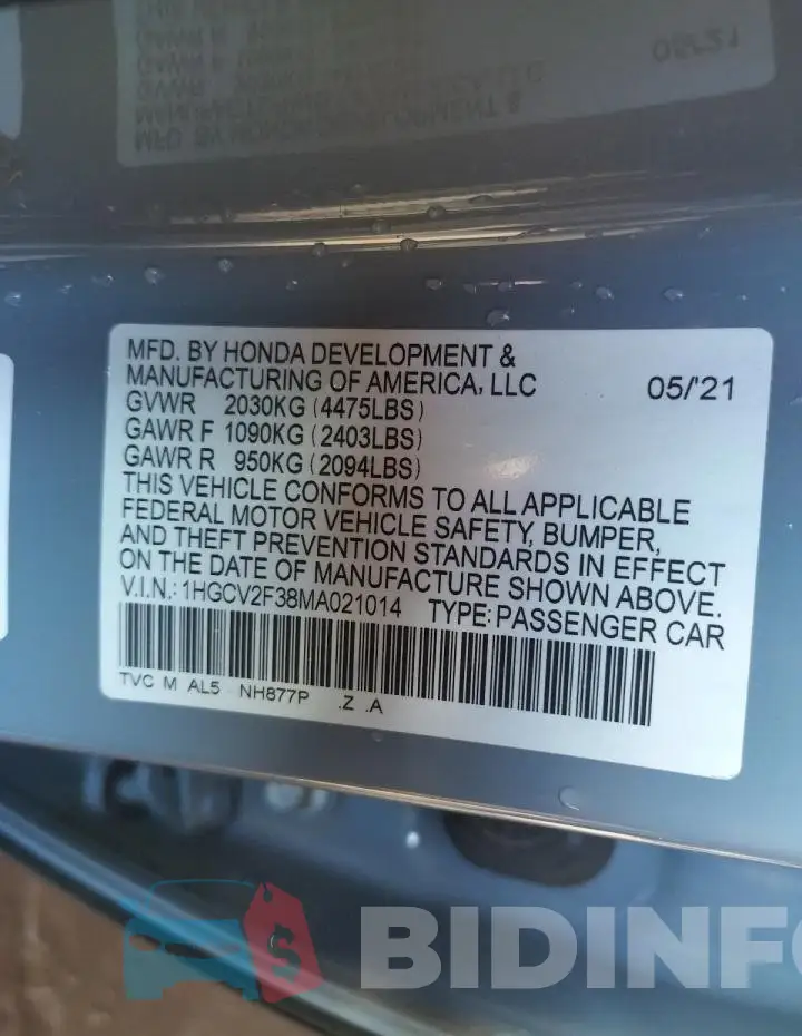 1HGCV2F38MA021014 Photo# 12