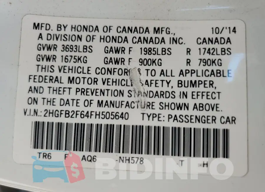 2HGFB2F64FH505640 Photo# 12