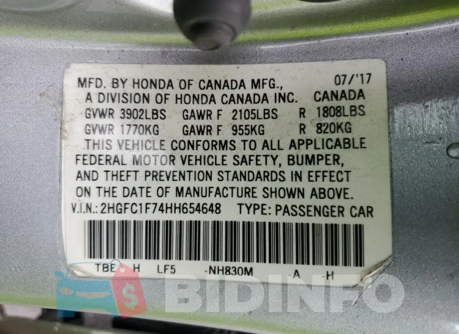 2HGFC1F74HH654648 Photo# 12
