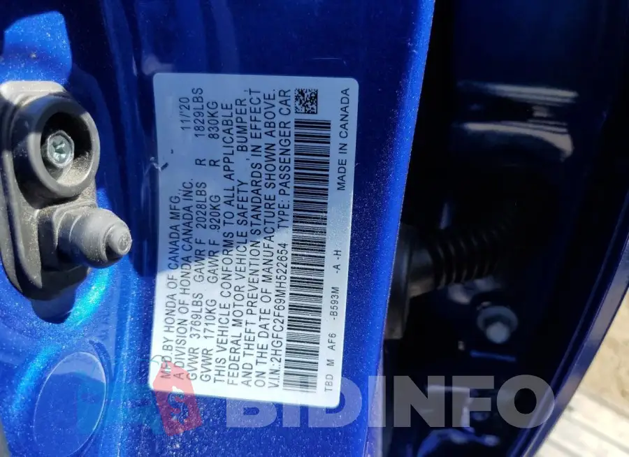 2HGFC2F69MH522654 Photo# 12