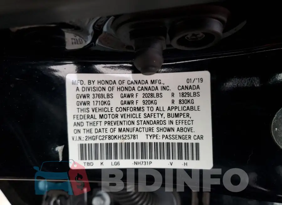 2HGFC2F80KH525781 Photo# 12
