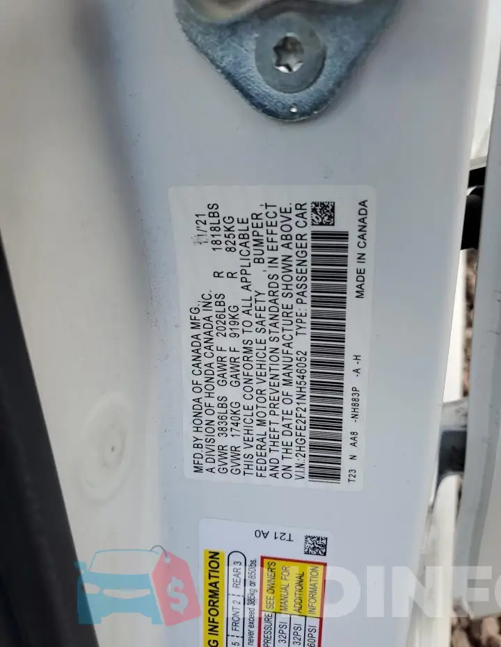 2HGFE2F21NH546052 Photo# 12