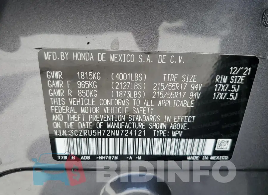 3CZRU5H72NM724121 Photo# 13