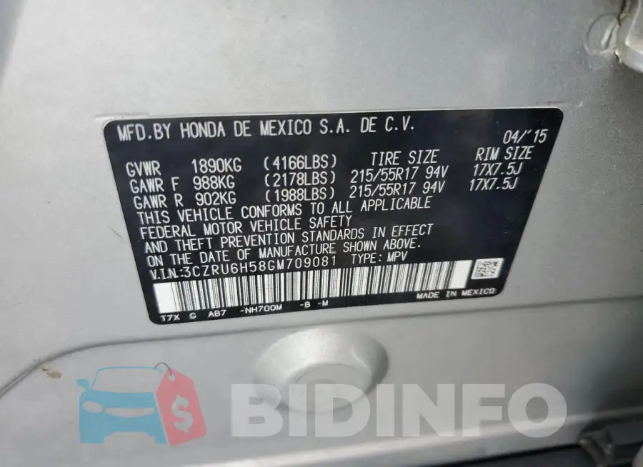 3CZRU6H58GM709081 Photo# 14