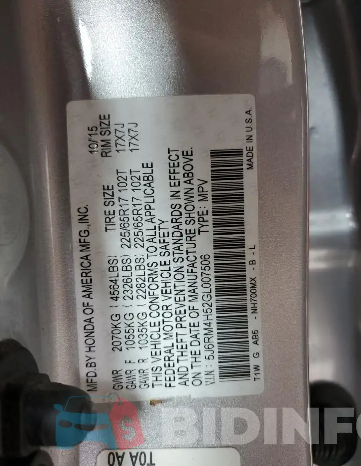 5J6RM4H52GL007506 Photo# 13
