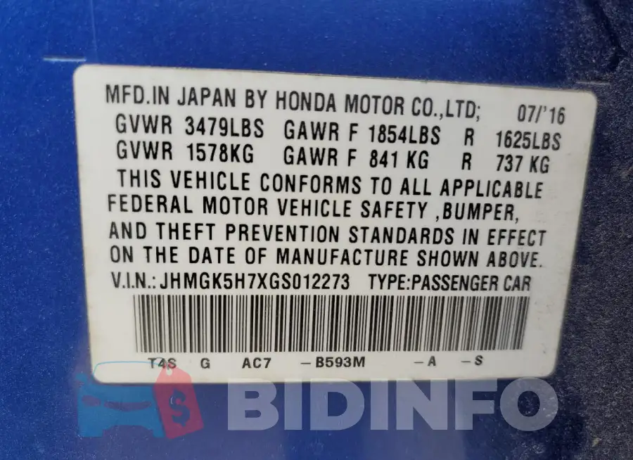 JHMGK5H7XGS012273 Photo# 13