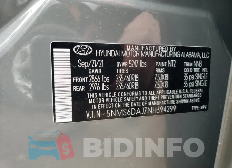 5NMS6DAJ7NH394299 Photo# 14