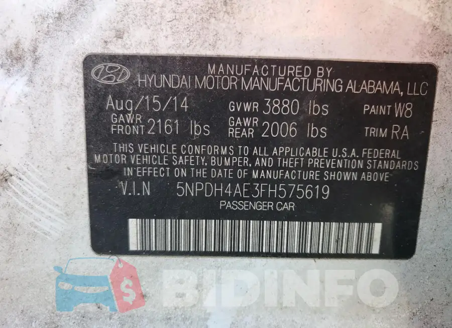 5NPDH4AE3FH575619 Photo# 12