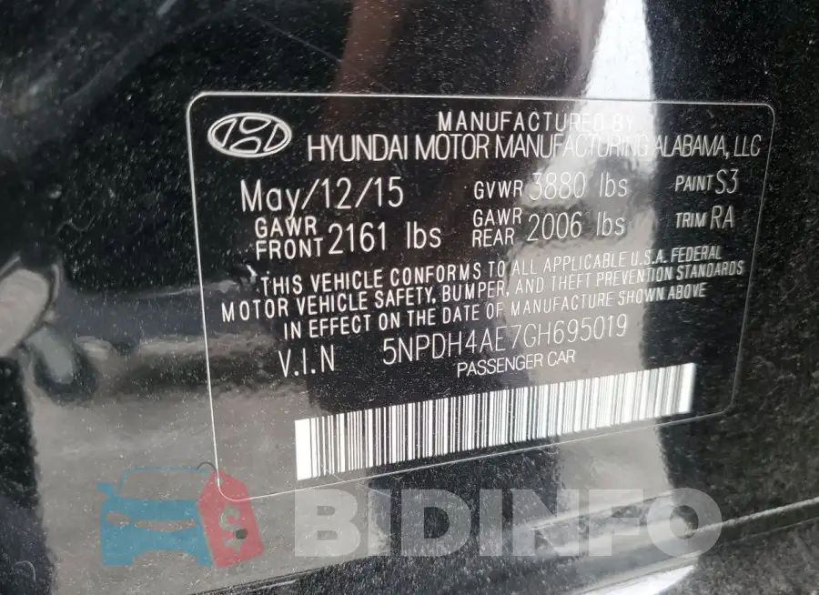 5NPDH4AE7GH695019 Photo# 12