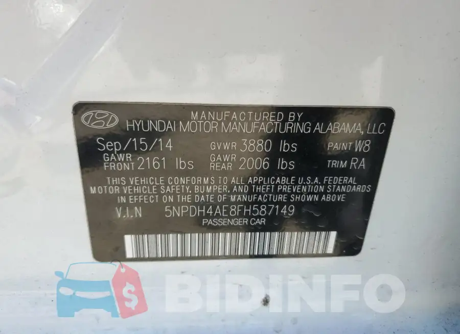 5NPDH4AE8FH587149 Photo# 13