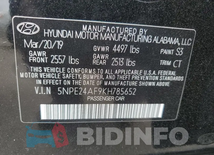 5NPE24AF9KH785652 Photo# 12