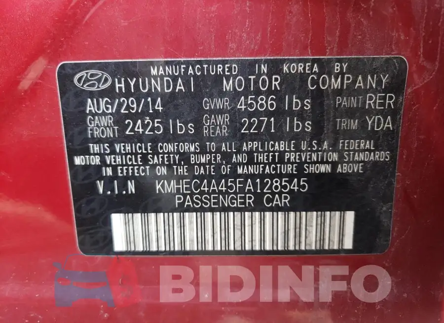 KMHEC4A45FA128545 Photo# 12
