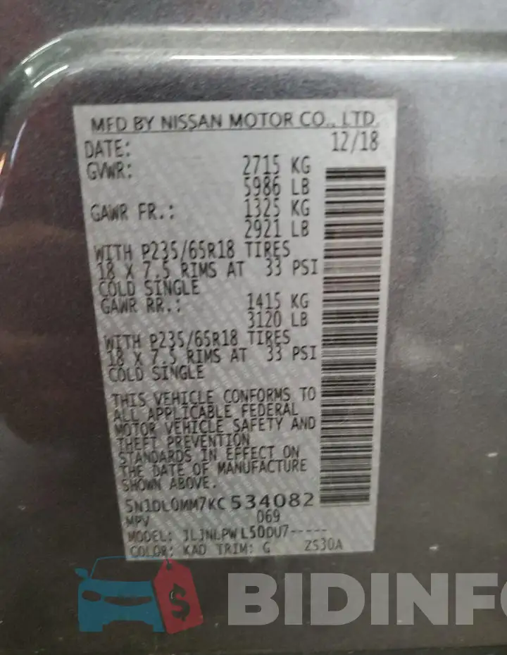 5N1DL0MM7KC534082 Photo# 14
