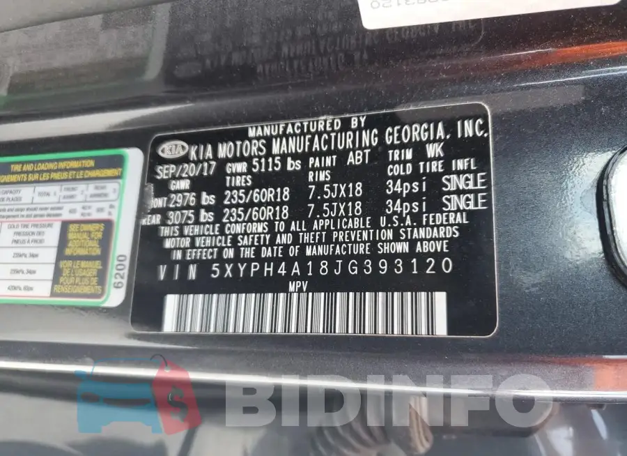 5XYPH4A18JG393120 Photo# 13