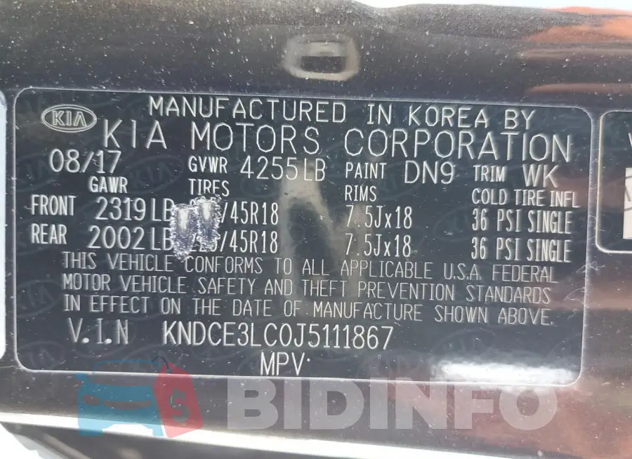 KNDCE3LC0J5111867 Photo# 12