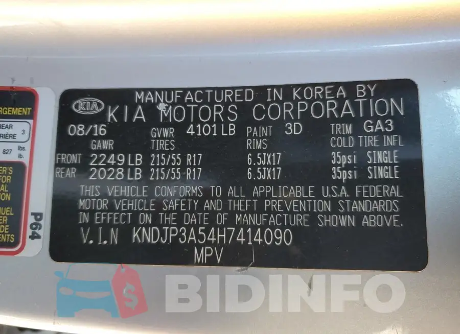 KNDJP3A54H7414090 Photo# 13