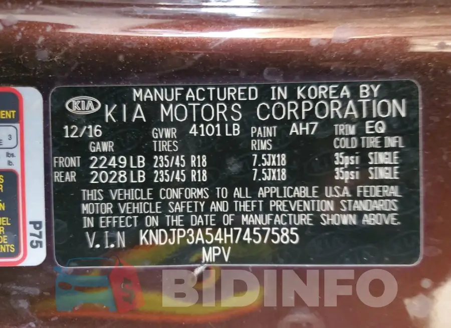 KNDJP3A54H7457585 Photo# 13