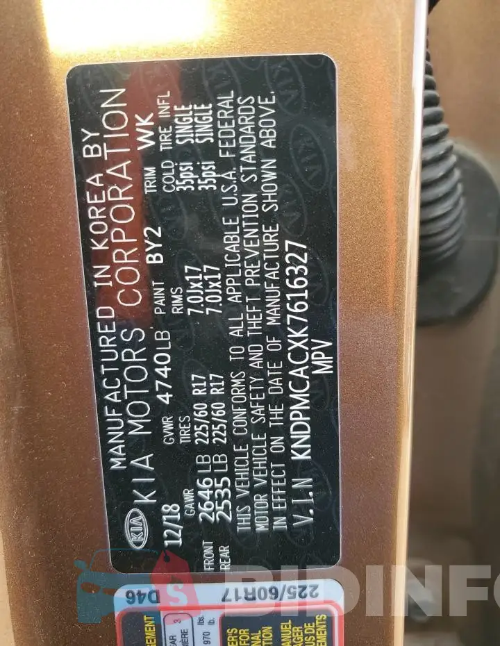 KNDPMCACXK7616327 Photo# 12