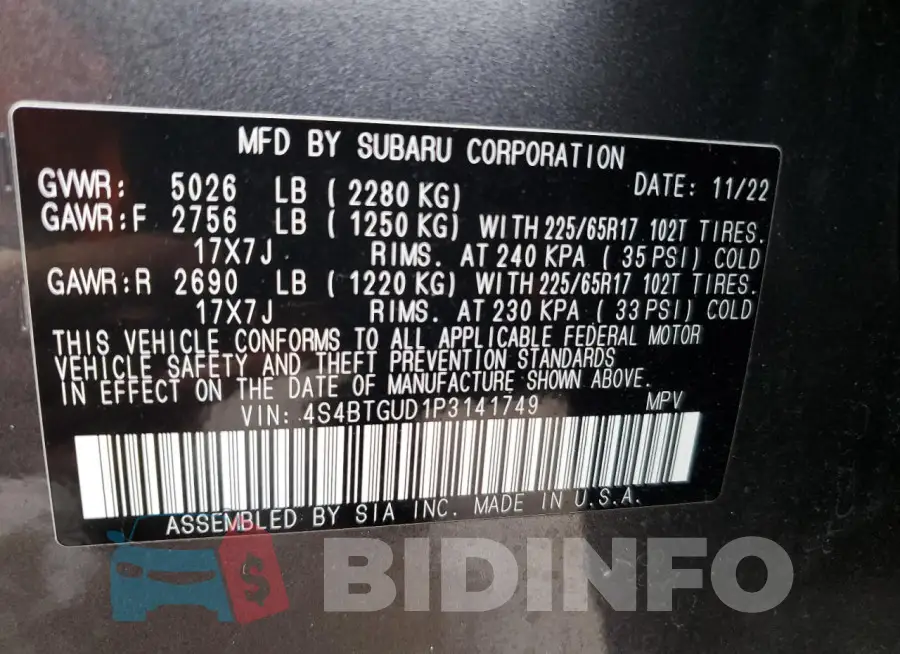 4S4BTGUD1P3141749 Photo# 14