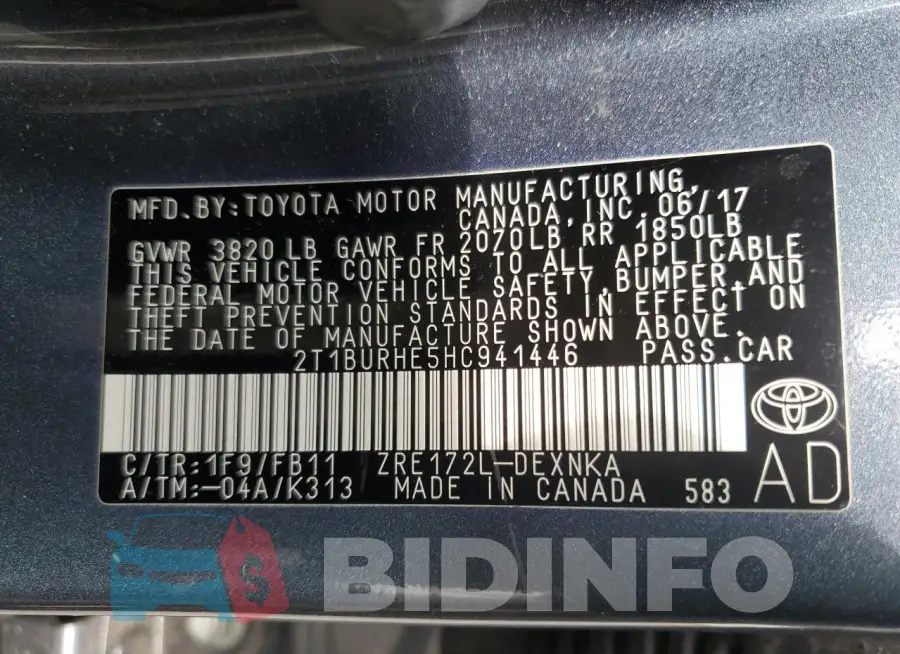 2T1BURHE5HC941446 Photo# 13