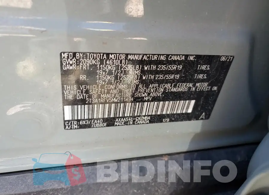 2T3A1RFV5MW211494 Photo# 12