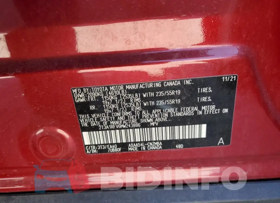 2T3A1RFV6MW243886 Photo# 13