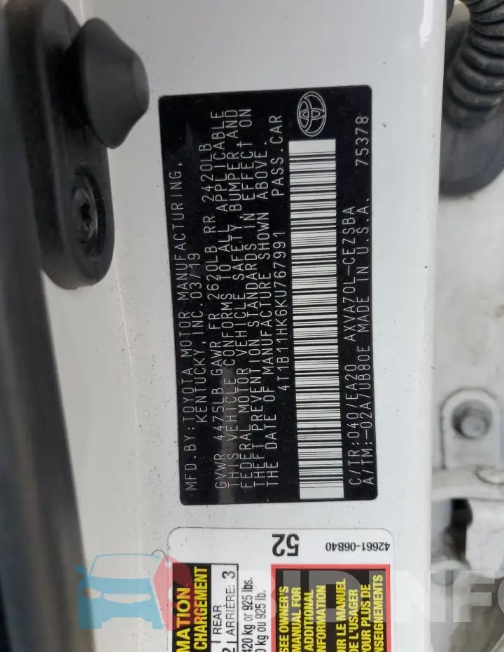 4T1B11HK6KU767991 Photo# 12