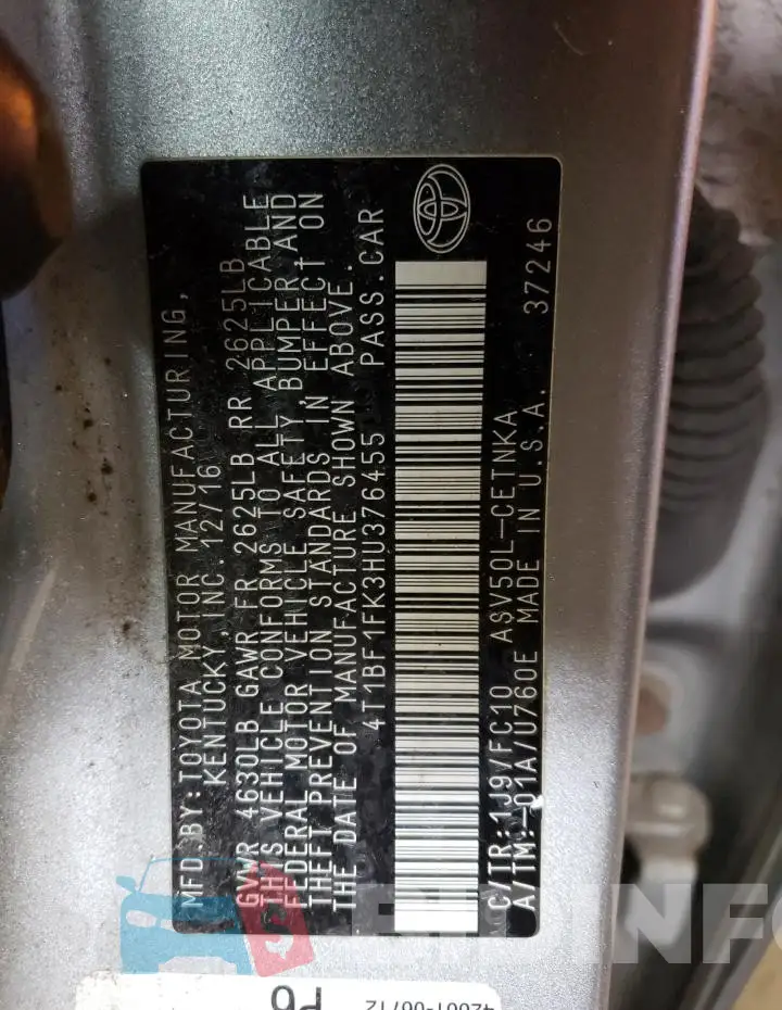 4T1BF1FK3HU376455 Photo# 12