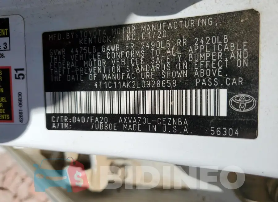 4T1C11AK2LU928658 Photo# 12