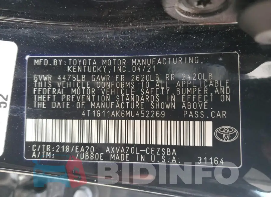 4T1G11AK6MU452269 Photo# 12