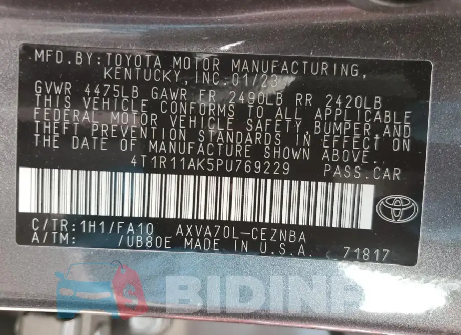 4T1R11AK5PU769229 Photo# 12
