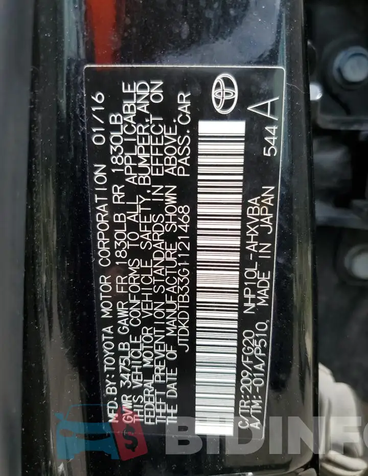JTDKDTB33G1121468 Photo# 12