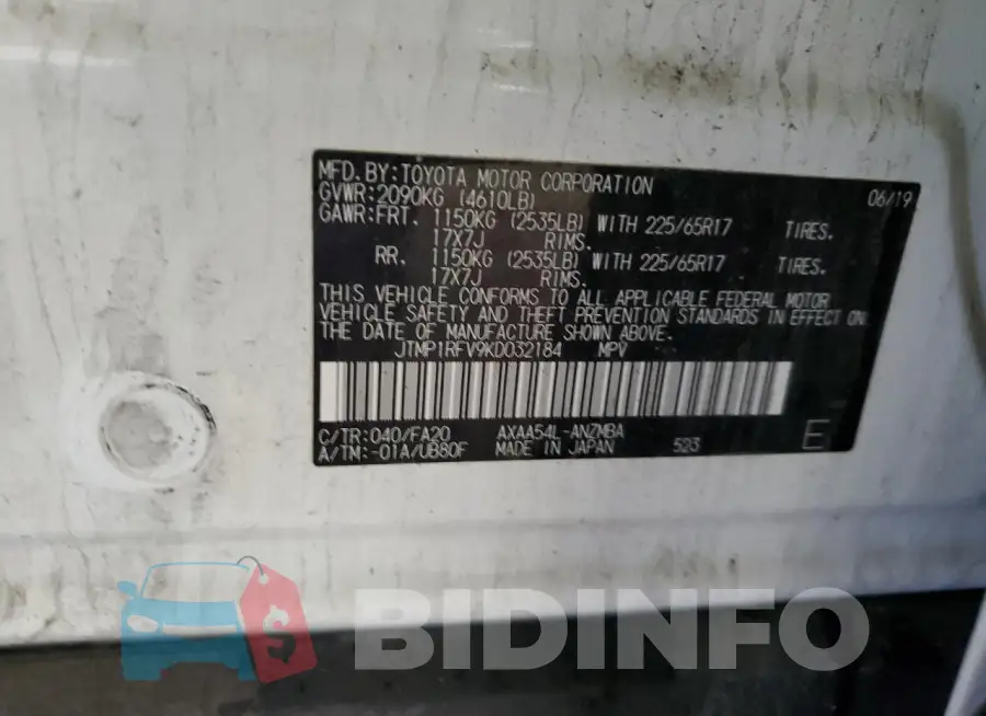 JTMP1RFV9KD032184 Photo# 14