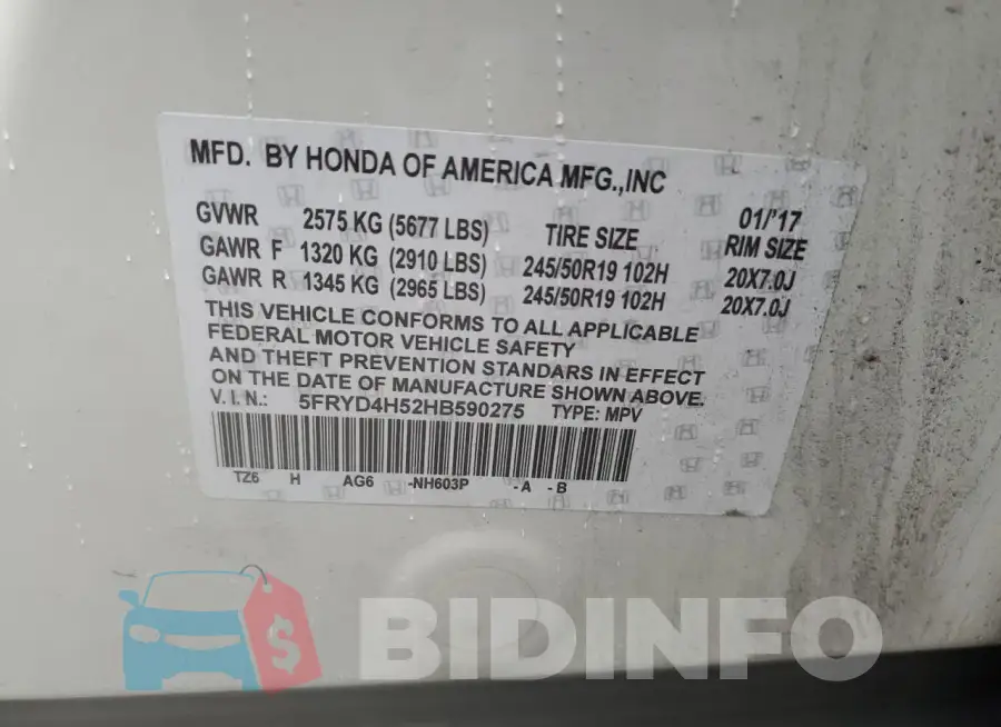 5FRYD4H52HB590275 Photo# 13