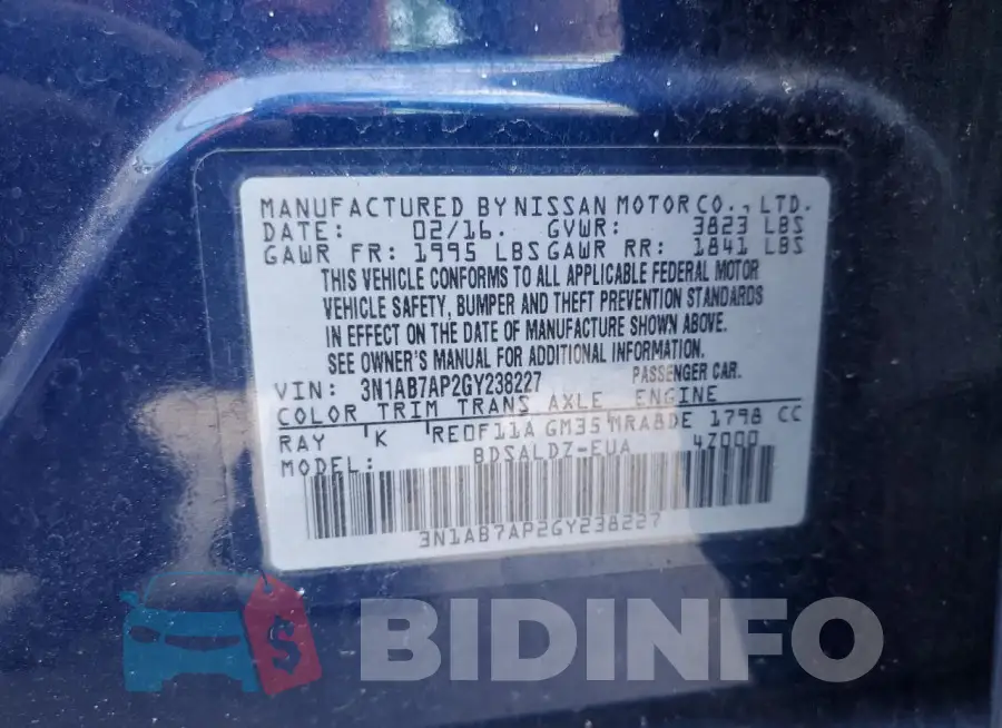 3N1AB7AP2GY238227 Photo# 13