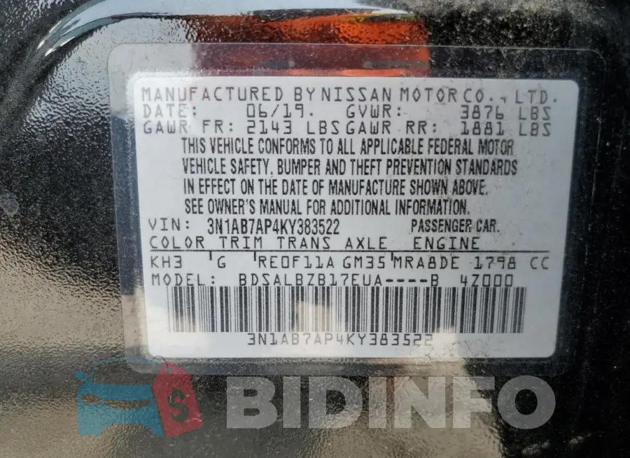 3N1AB7AP4KY383522 Photo# 13