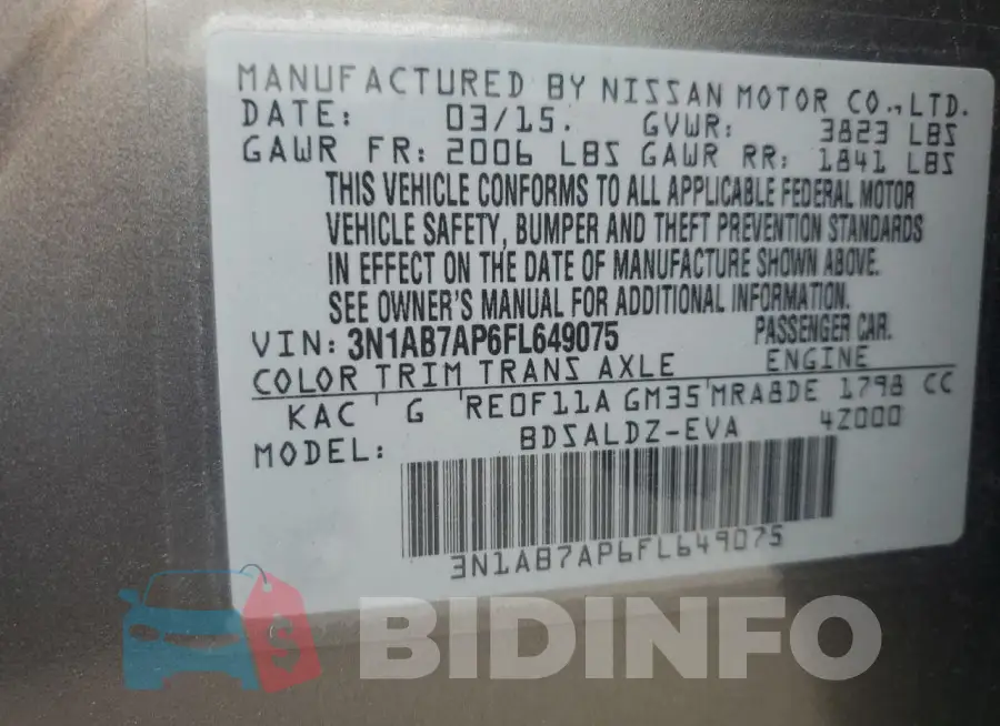 3N1AB7AP6FL649075 Photo# 13