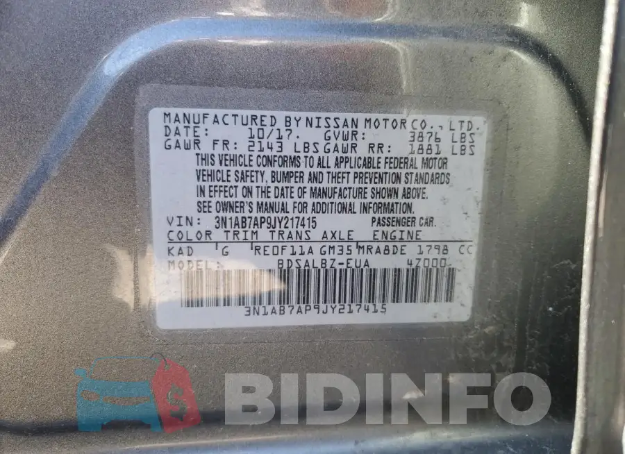 3N1AB7AP9JY217415 Photo# 12