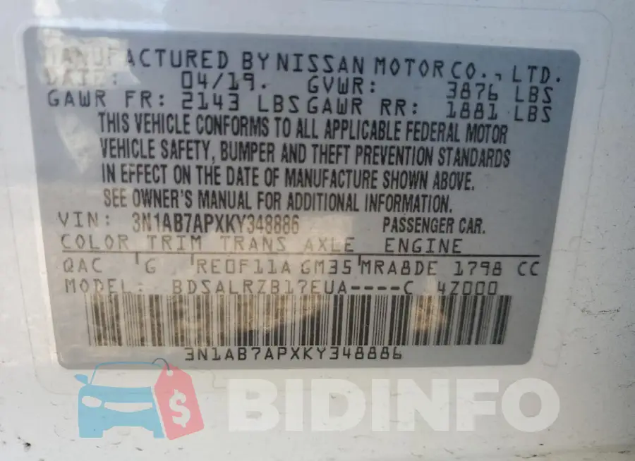 3N1AB7APXKY348886 Photo# 13