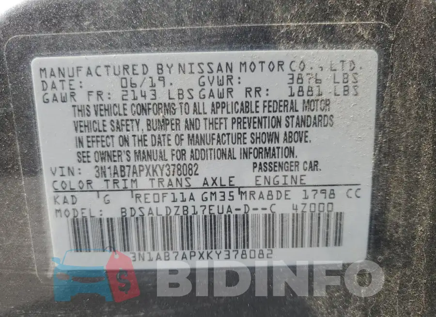 3N1AB7APXKY378082 Photo# 12