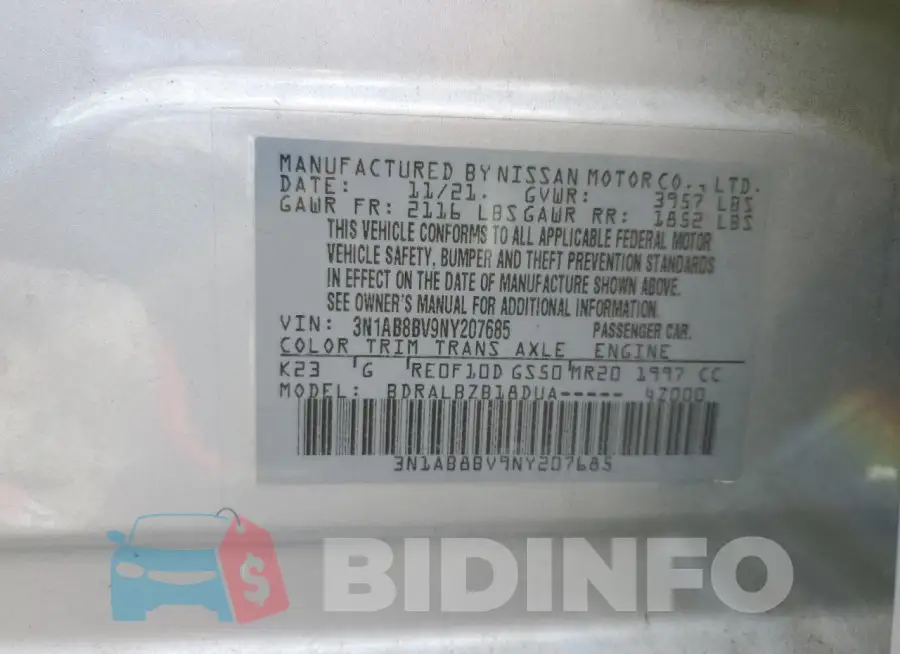 3N1AB8BV9NY207685 Photo# 12