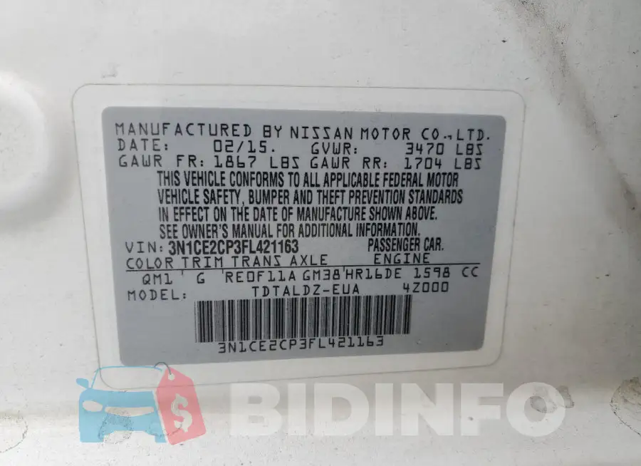 3N1CE2CP3FL421163 Photo# 12